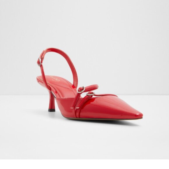Aldo Pointed Slingback Heels Kitten heeled shoes red patent - MARIETTA 11 - Picture 1 of 8